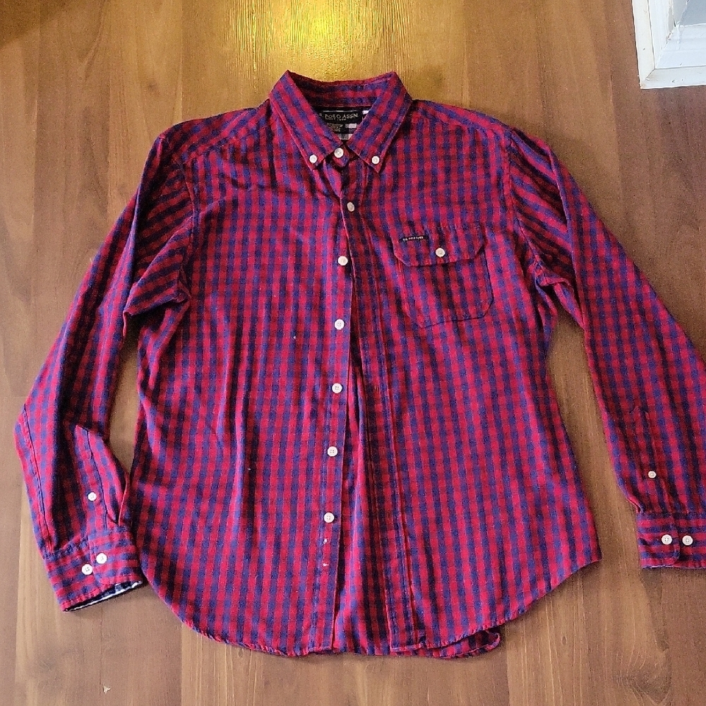 Men's Red and Blue Checkered Shirt